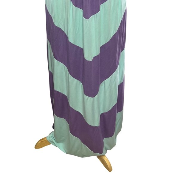 Design History Strapless Maxi Dress Large Purple Green Chevron Print - Picture 4 of 6
